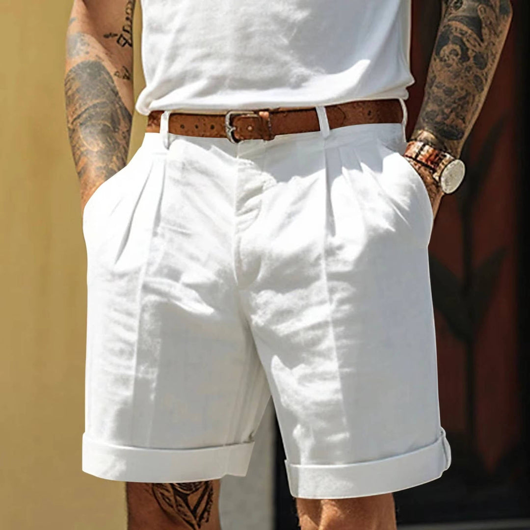 Men's Short Linen – Tailored Fit with Flat Pleats and Cuffs