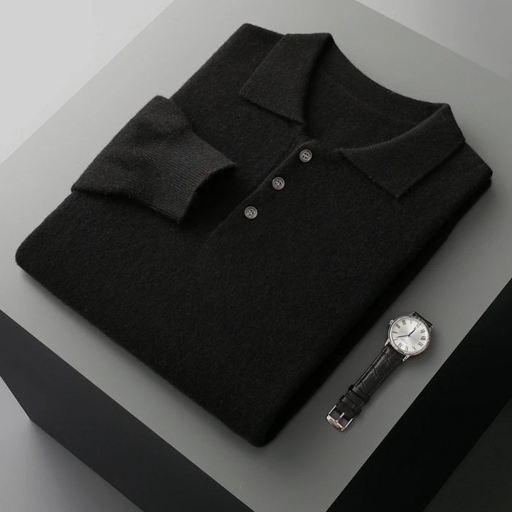 Herren Polo aus Baumwolle mit langen Ärmeln – minimalistische, formelle Passform