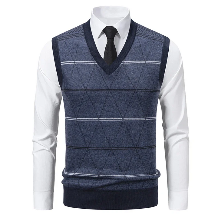 Gilet Uomo Collo a V in Maglia Foderata in Pile – Motivo Rombo