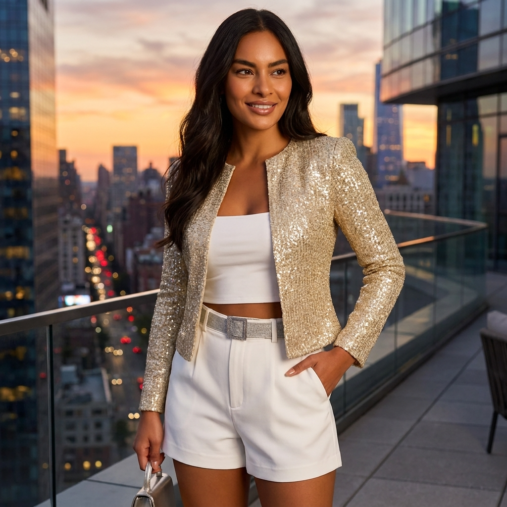 Women's Sequin Crop Blazer – Shiny Short Cut Evening Jacket