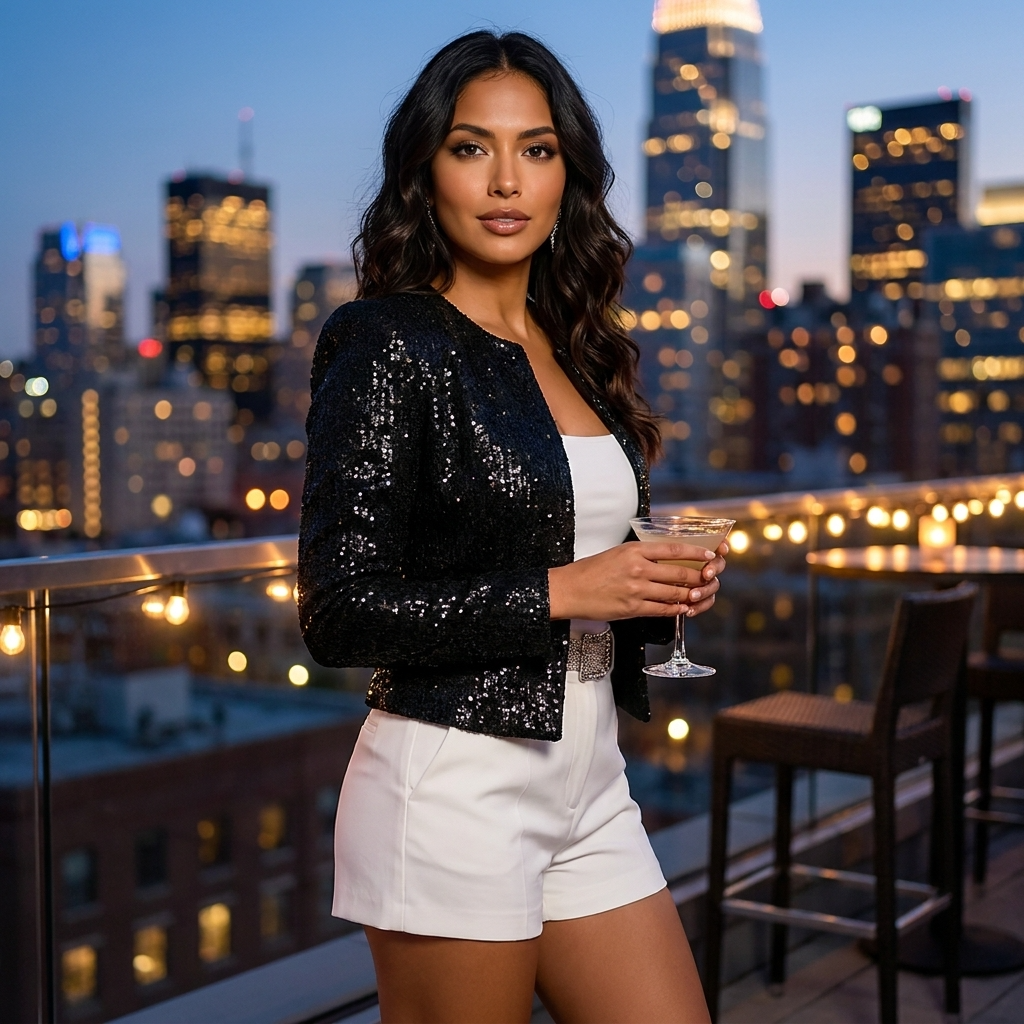 Women's Sequin Crop Blazer – Shiny Short Cut Evening Jacket