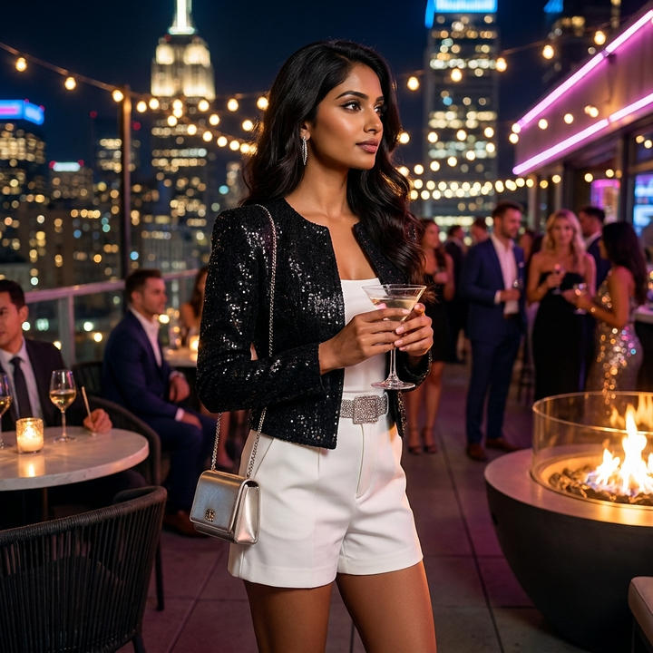Women's Sequin Crop Blazer – Shiny Short Cut Evening Jacket