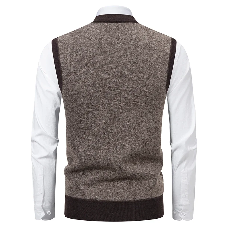 Gilet Uomo Collo a V in Maglia Foderata in Pile – Motivo Rombo