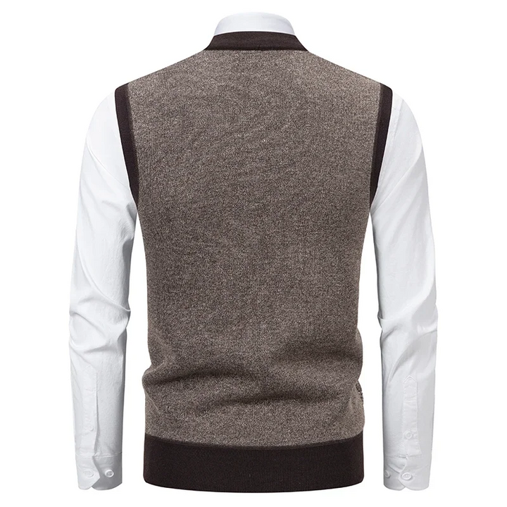 Gilet Uomo Collo a V in Maglia Foderata in Pile – Motivo Rombo