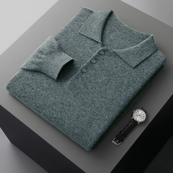 Herren Polo aus Baumwolle mit langen Ärmeln – minimalistische, formelle Passform