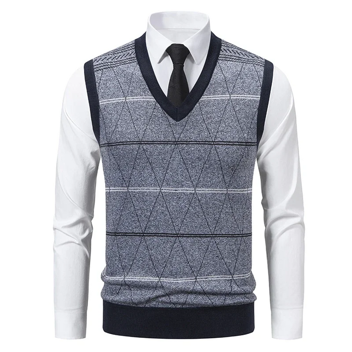 Gilet Uomo Collo a V in Maglia Foderata in Pile – Motivo Rombo