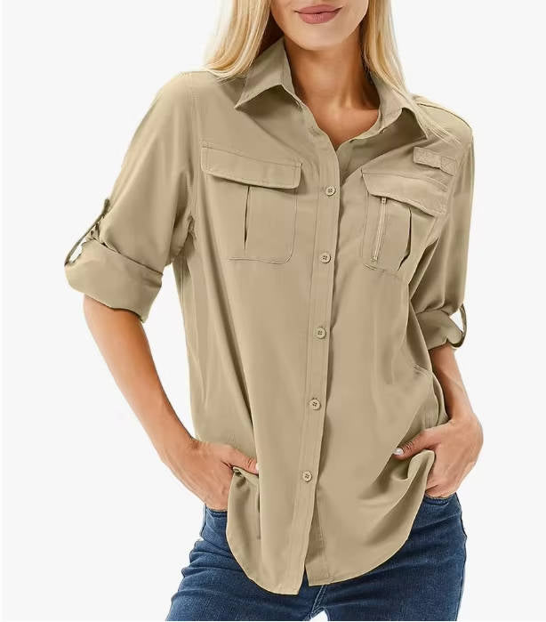 Women's Safari Utility Shirt – Roll-Up Sleeves Casual Fit