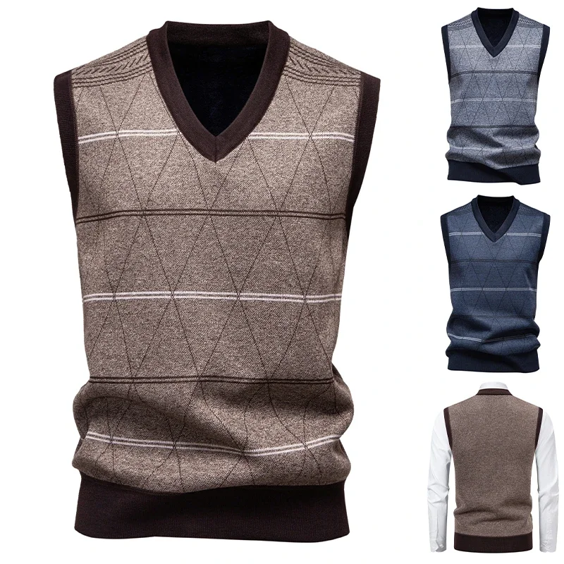 Gilet Uomo Collo a V in Maglia Foderata in Pile – Motivo Rombo