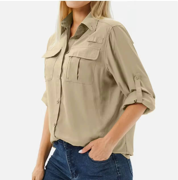 Women's Safari Utility Shirt – Roll-Up Sleeves Casual Fit