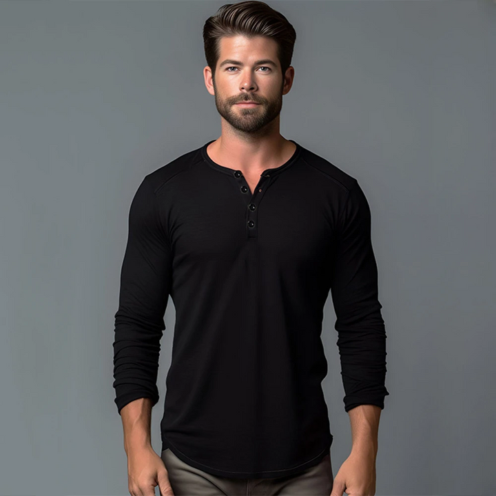 Herrenlangarmshirt mit Knöpfen – technisches Mischgewebe, raffinierter Casual-Look