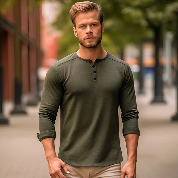 Herrenlangarmshirt mit Knöpfen – technisches Mischgewebe, raffinierter Casual-Look