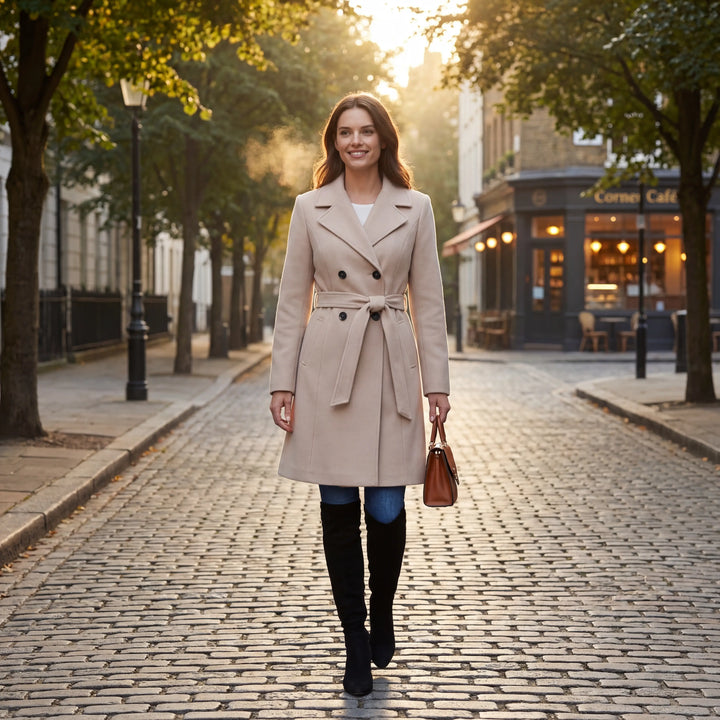 Riche | Damen langer Mantel aus eleganter, taillierter Wolle