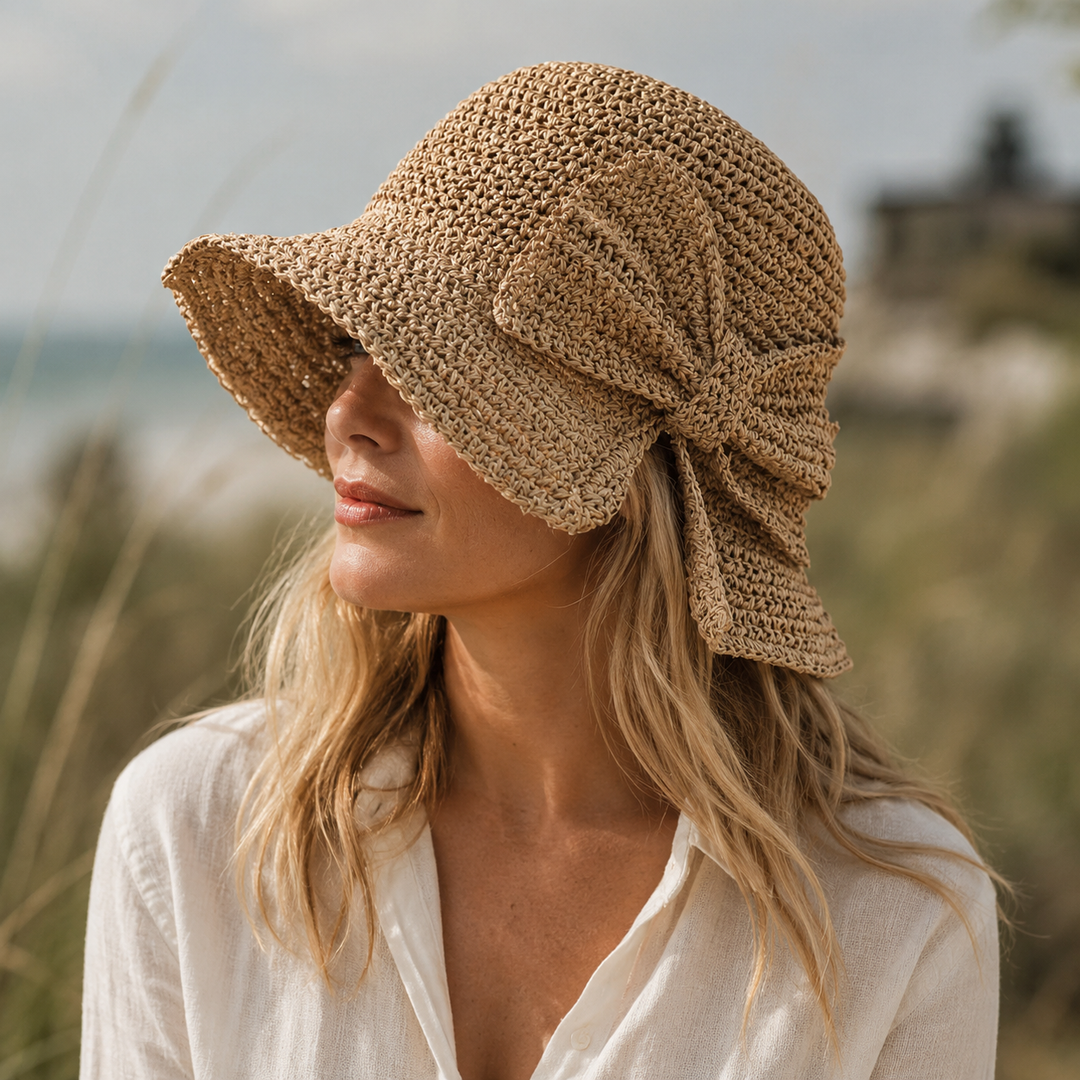 Cappello di Paglia Donna – Tesa Corta e Nodo Intrecciato