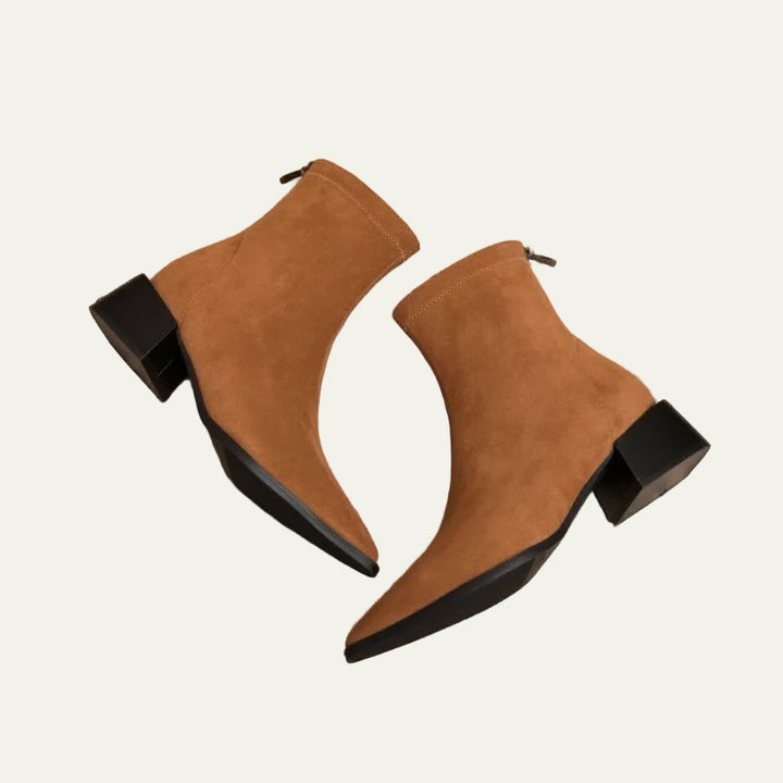 Bottines Femme à Bout Pointu – Talon Bloc Bas et Fermeture Éclair