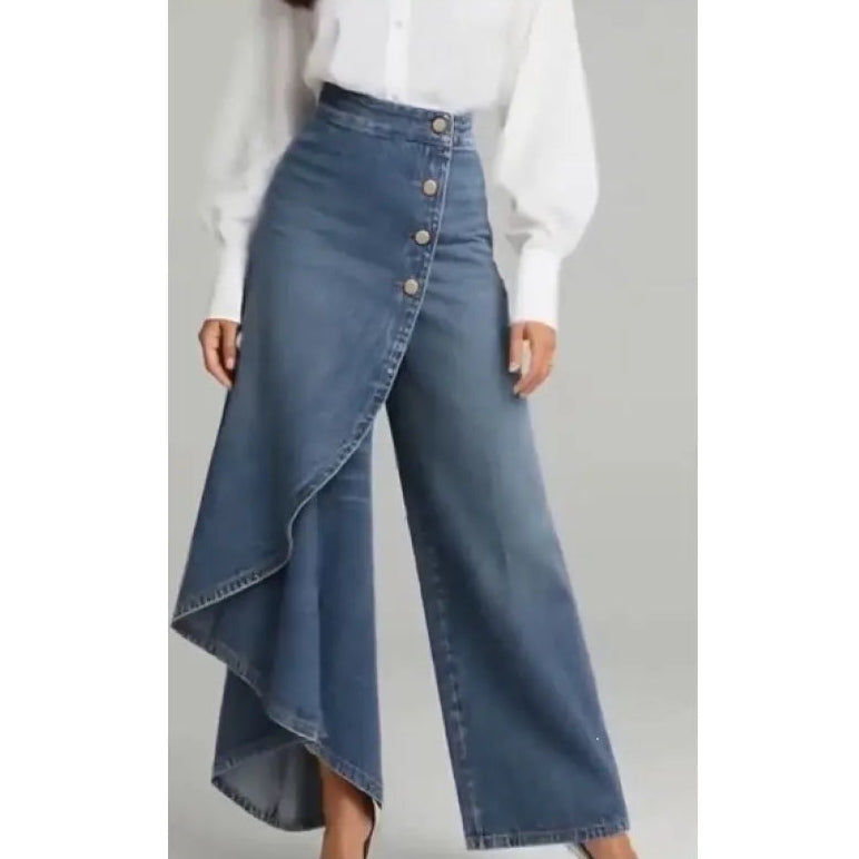 Jean Femme Jambe Large – Coupe Ample Taille Haute en Denim