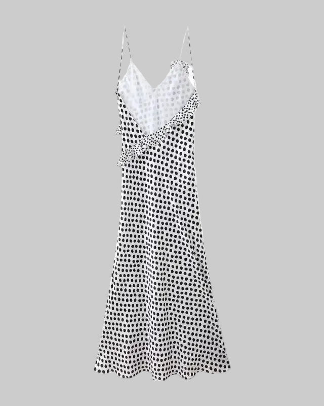 Langes Damenkleid mit Punkten – Fließender Schnitt ohne Ärmel