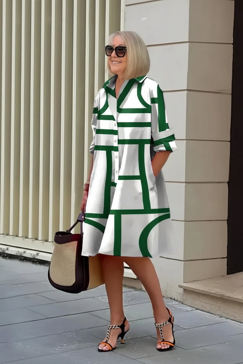 Midi-Hemdkleid für Damen – A-Linien-Schnitt mit grafischem 3D-Print
