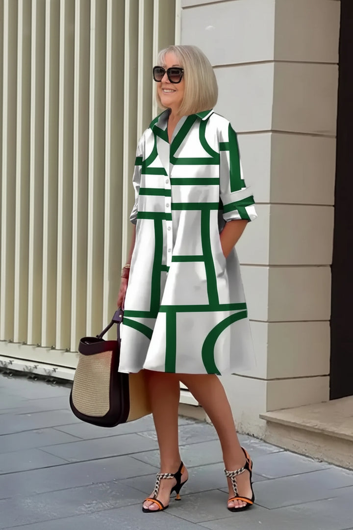 Midi-Hemdkleid für Damen – A-Linien-Schnitt mit grafischem 3D-Print