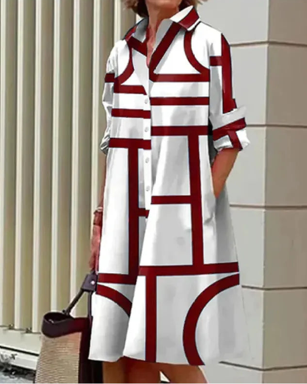 Midi-Hemdkleid für Damen – A-Linien-Schnitt mit grafischem 3D-Print