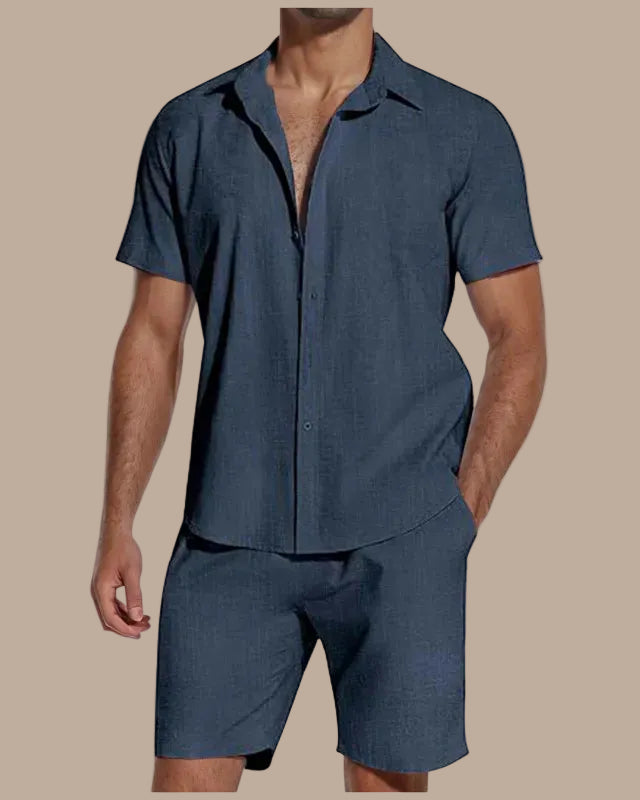 Ensemble Lin Homme Chemise et Short – Coupe Décontractée