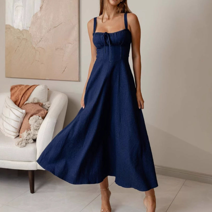 Vestito midi donna con scollo quadrato – silhouette a trapezio effetto corsetto