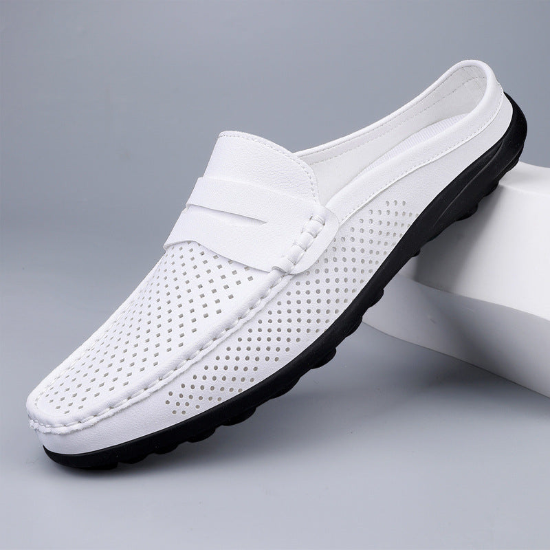 Herren Mokassins Mules Slip-On aus Perforiertem Leder – Offener Fersenbereich, Gummisohle