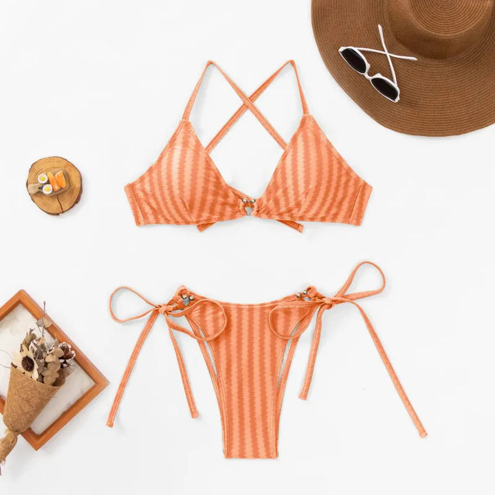 Bikini Femme Jacquard Texturé – Haut Triangle Dos Croisé