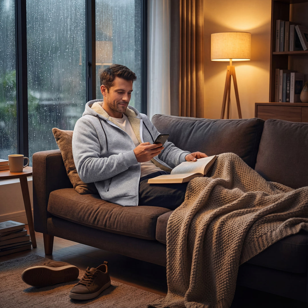 Herren Sherpa-Fleece-Cardigan mit Kapuze und Reißverschluss – Relaxed Fit