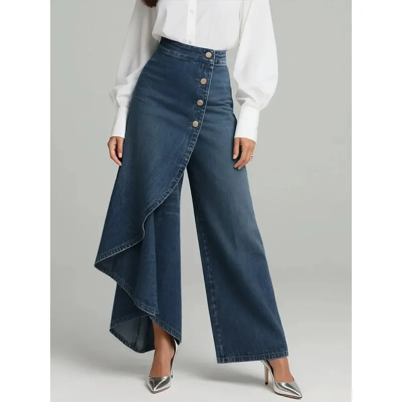 Jean Femme Jambe Large – Coupe Ample Taille Haute en Denim