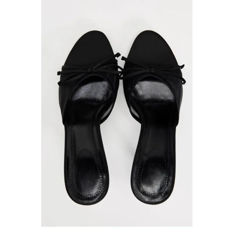 Women's High Heel Mesh Sandals – Minimalist Bow Detail