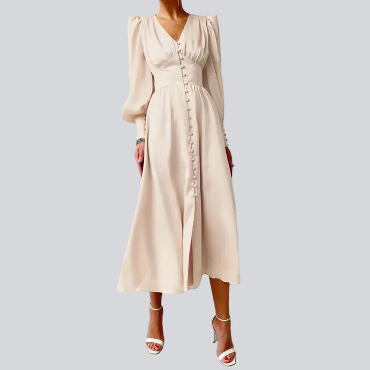 Satin-Midikleid für Damen – Laternenärmel, taillierter Schnitt