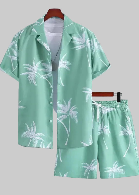 Men's Two-Piece Set – Palm Tree Print Shirt and Shorts