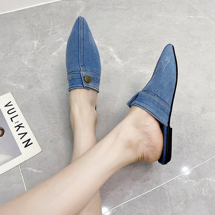 Mocassini piatti da donna con finitura denim – Punta appuntita stile slip-on
