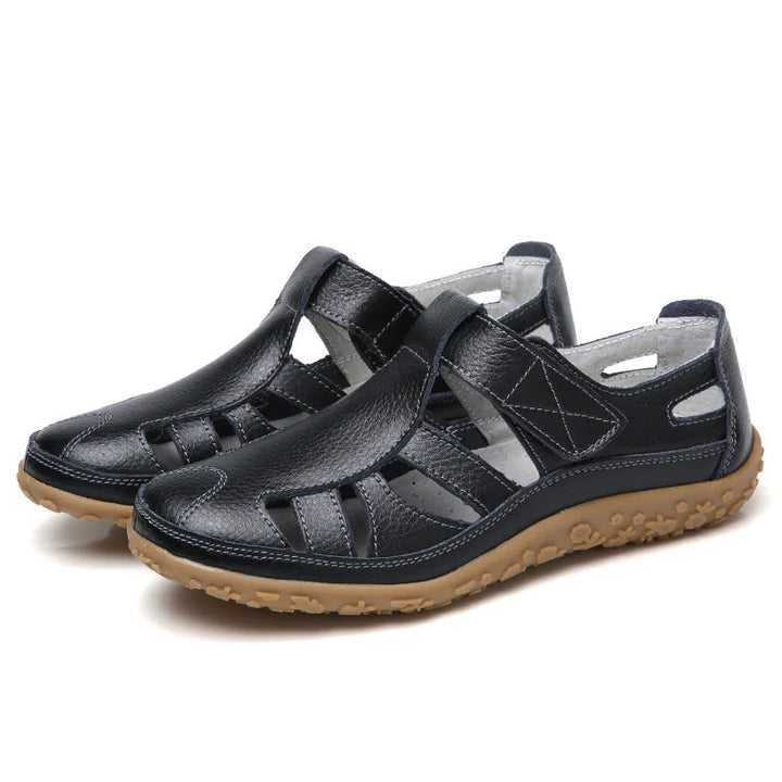 Sandales Femme en Cuir à Découpes – Bride Réglable Velcro