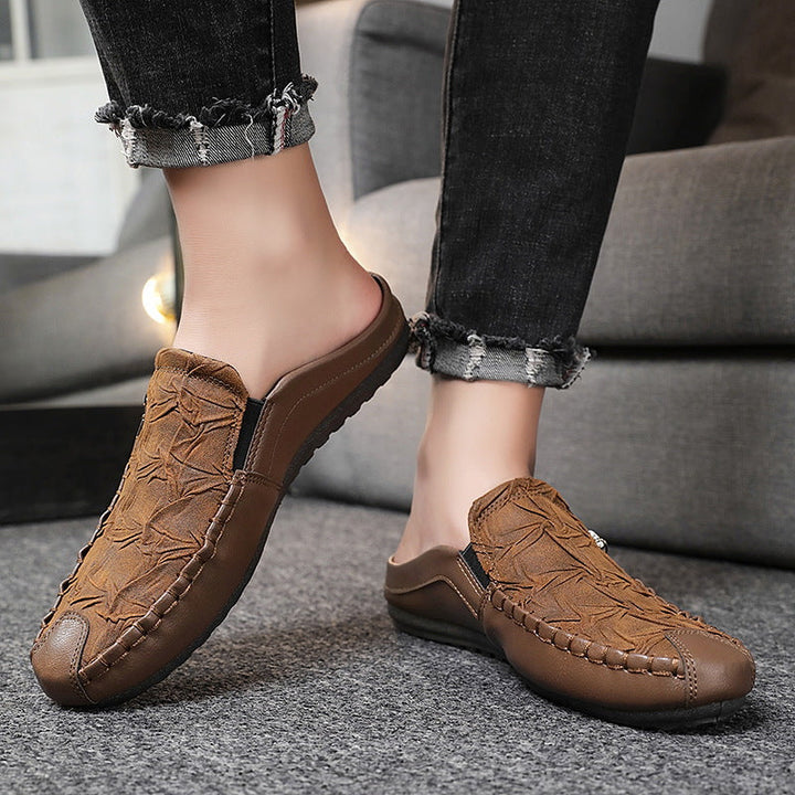 Herren Mokassins Mules aus Strukturiertem Leder – Geprägter Slip-On mit Reißverschluss
