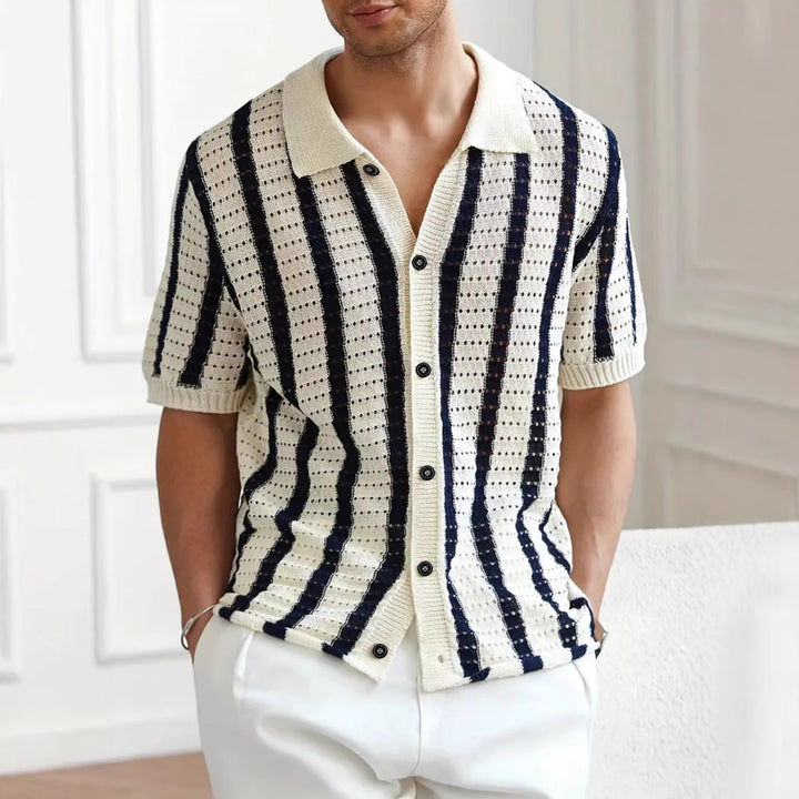 Polo da uomo in maglia traforata – Righe verticali maniche corte
