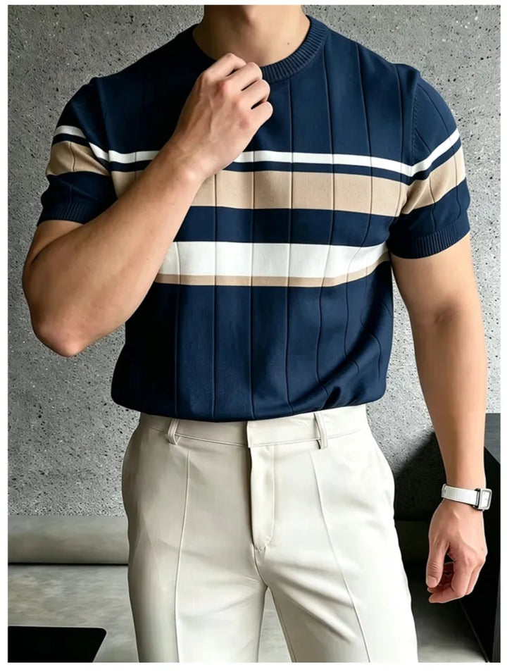 Herren-Strick-T-Shirt – Slim Fit mit modernen Streifen