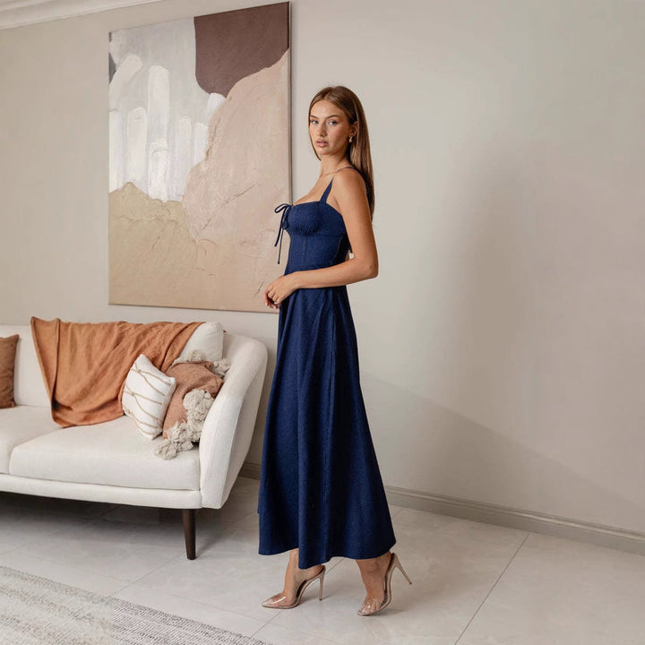 Vestito midi donna con scollo quadrato – silhouette a trapezio effetto corsetto