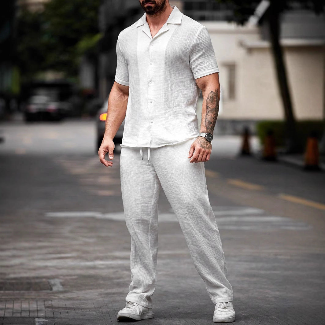 Men's Two-Piece Set – Short Sleeve Shirt and Straight Pants