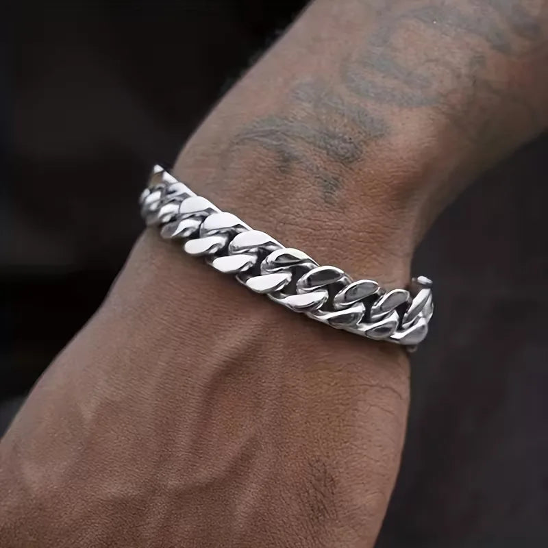 Bracciale Uomo Catena Cubana Acciaio Inossidabile Lucido – Maglia Spessa