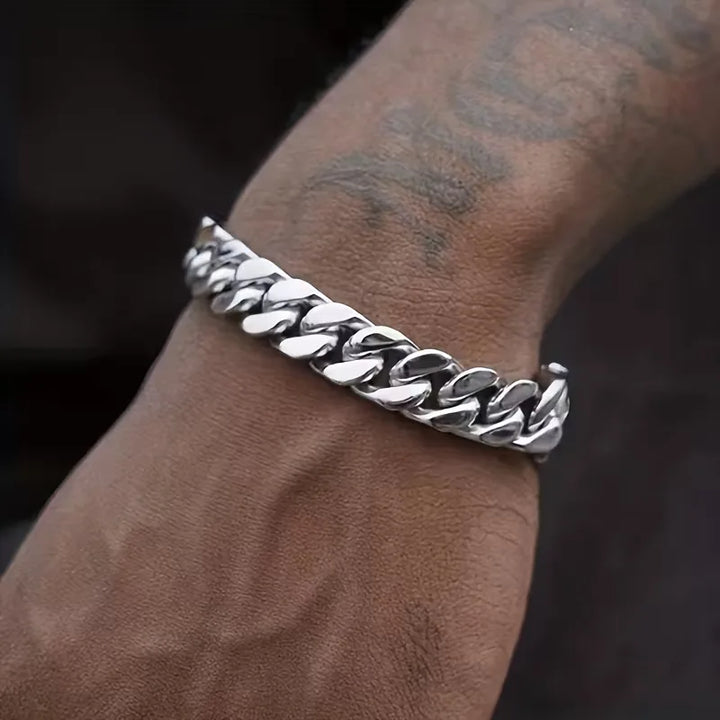 Bracciale Uomo Catena Cubana Acciaio Inossidabile Lucido – Maglia Spessa