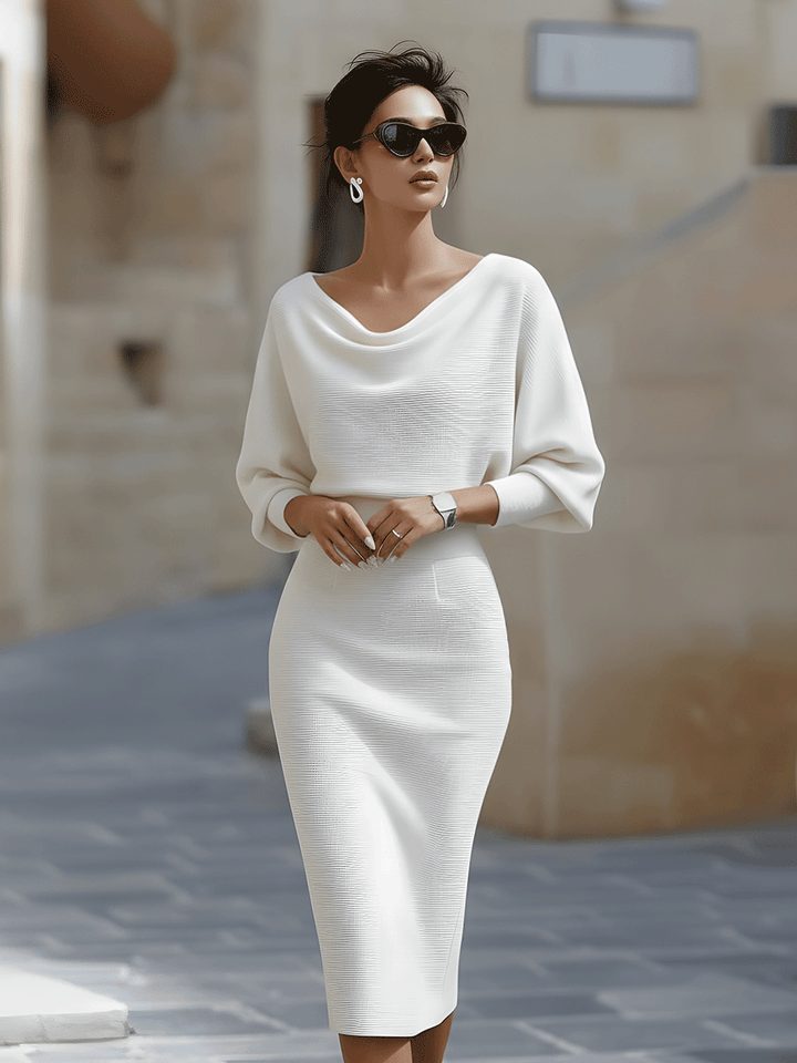 Midi-Strickkleid für Damen – Fledermausärmel, figurbetonter Schnitt