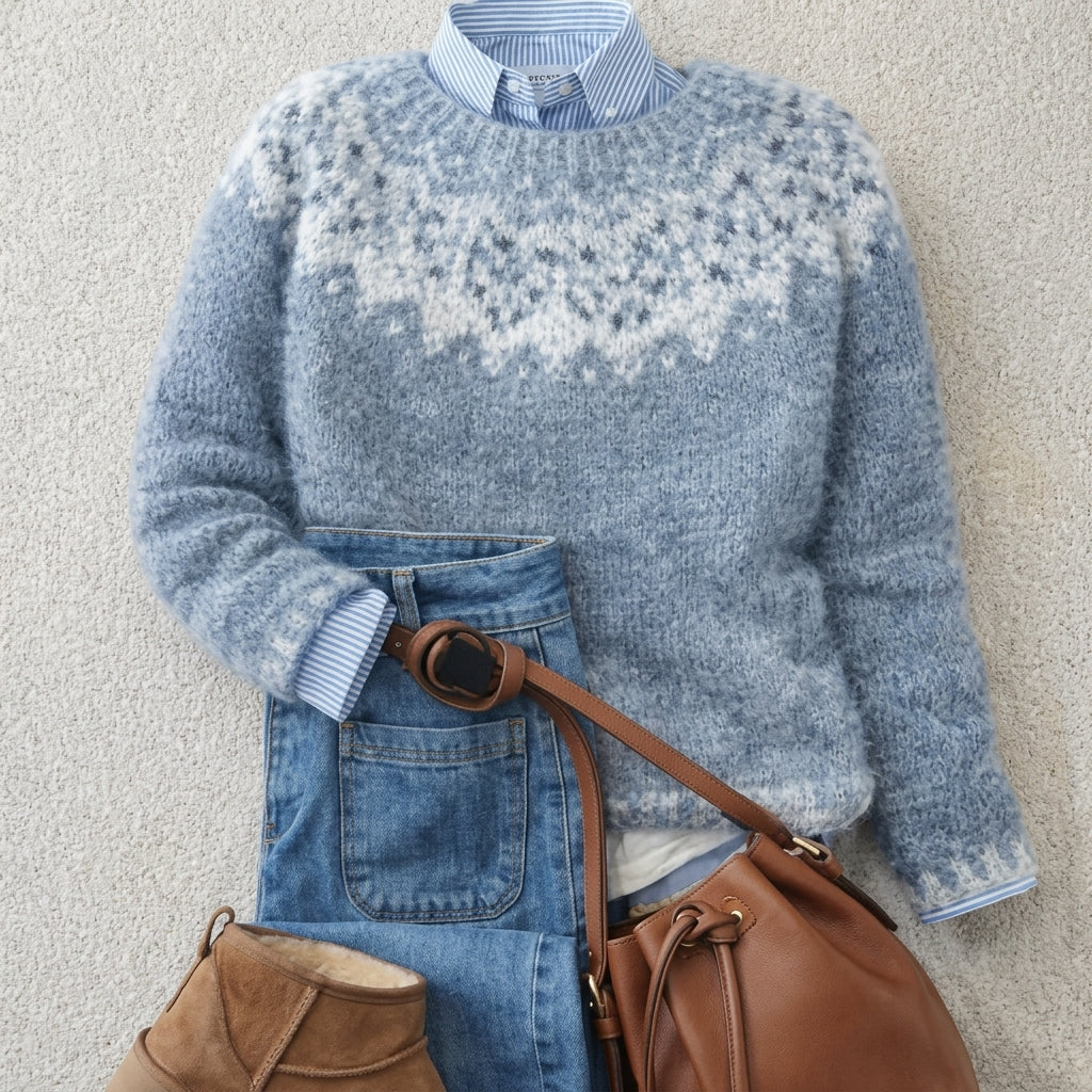 Pull Femme Jacquard – Motif Géométrique Coupe Décontractée