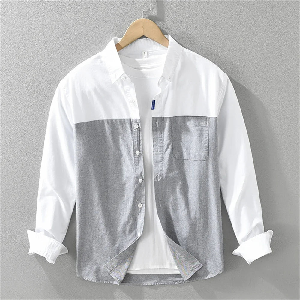 Camicia Uomo in Cotone – Design Bicolore con Tasca sul Petto