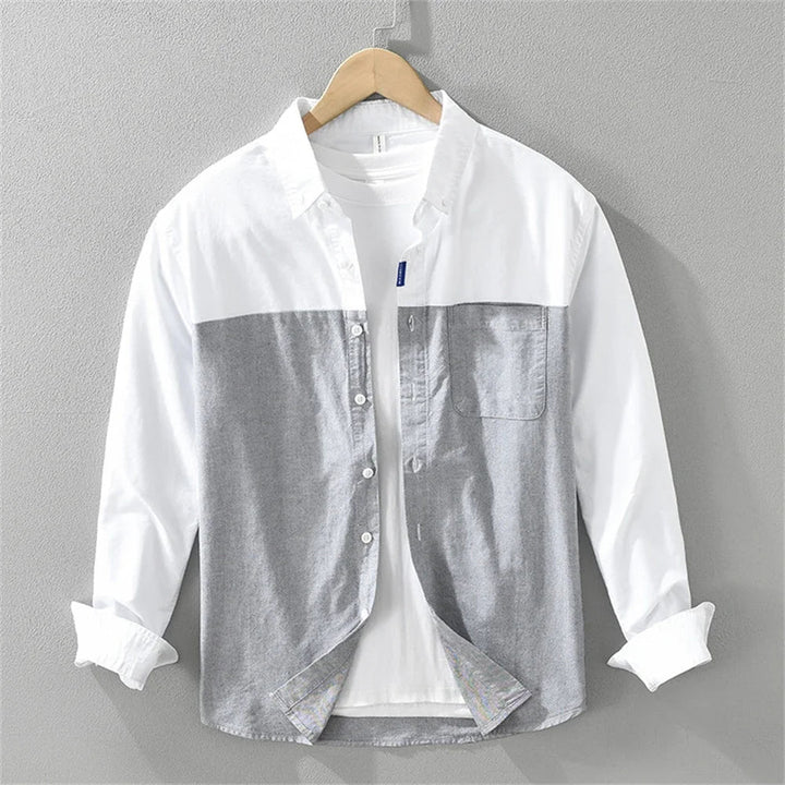 Camicia Uomo in Cotone – Design Bicolore con Tasca sul Petto