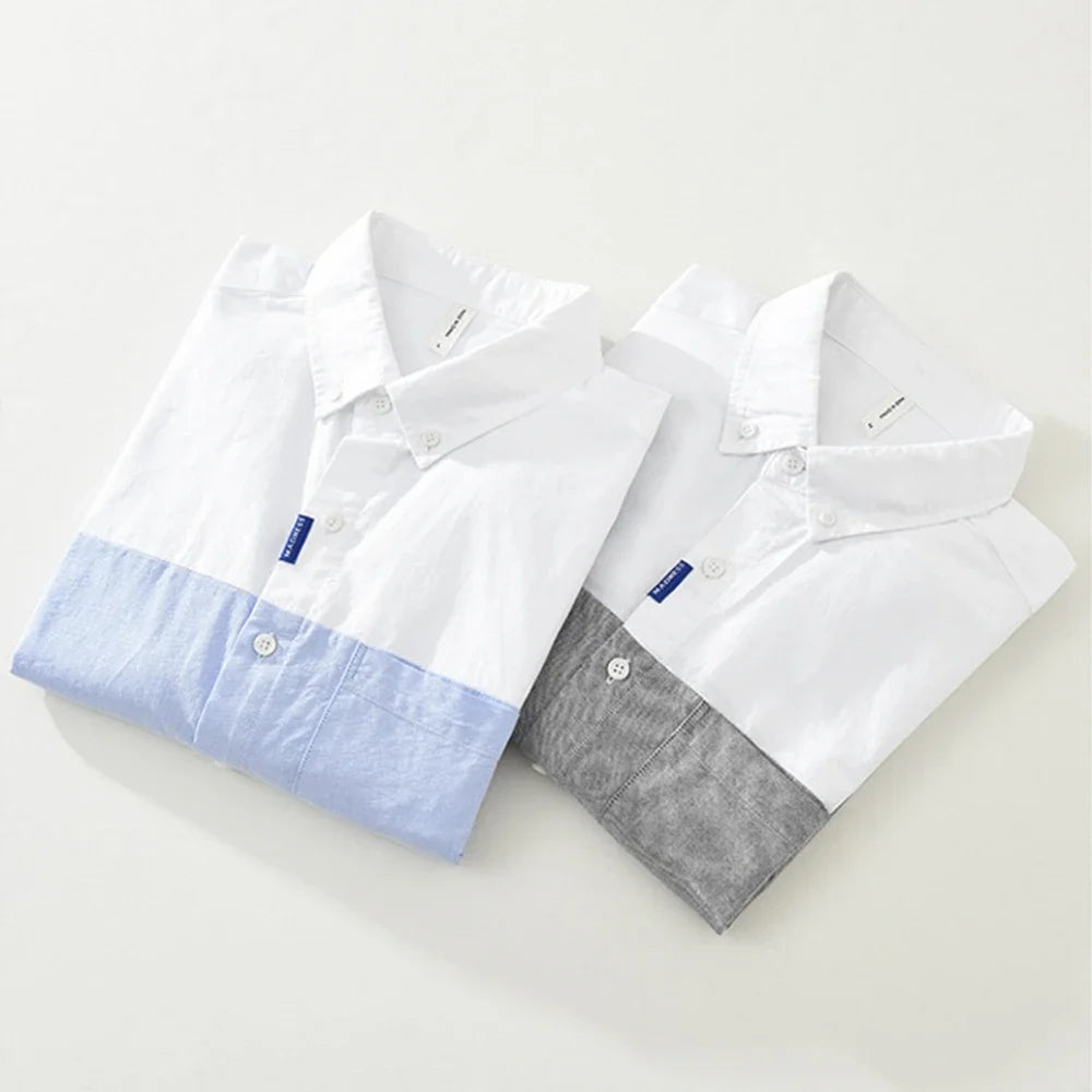 Camicia Uomo in Cotone – Design Bicolore con Tasca sul Petto