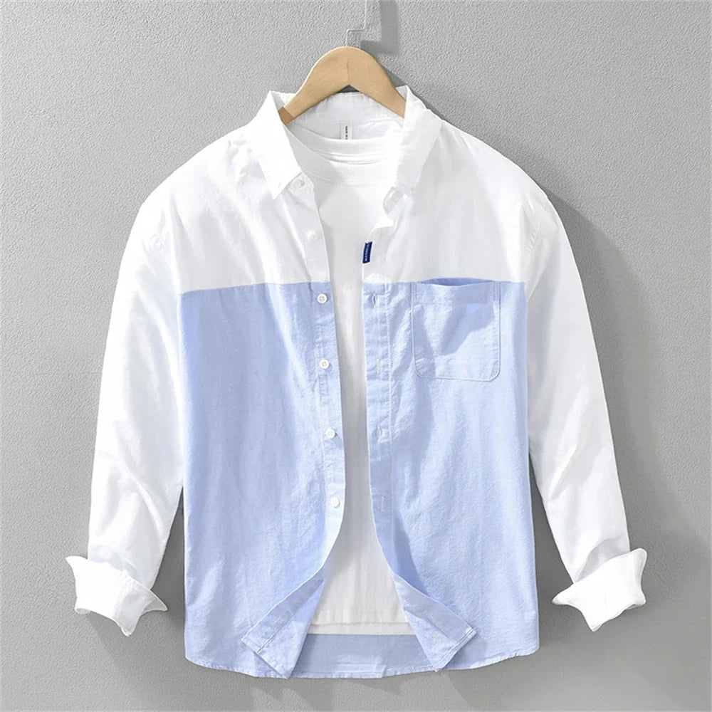 Camicia Uomo in Cotone – Design Bicolore con Tasca sul Petto