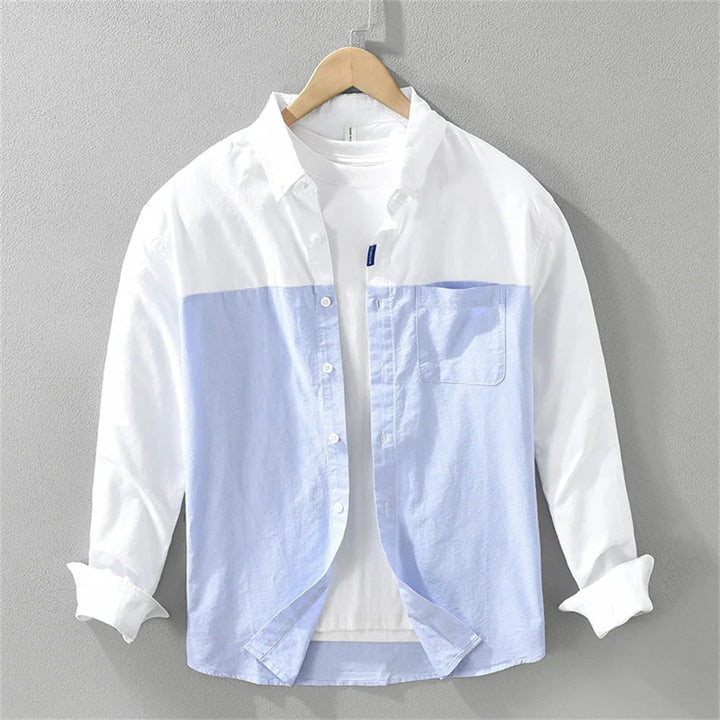 Camicia Uomo in Cotone – Design Bicolore con Tasca sul Petto