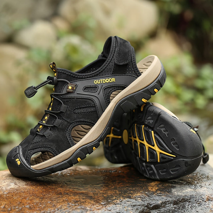 Men's Leather Hiking Sandals – Closed Toe and Grip Sole
