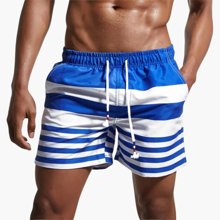Short de Bain Homme Rayé – Coupe Droite et Cordon Ajustable